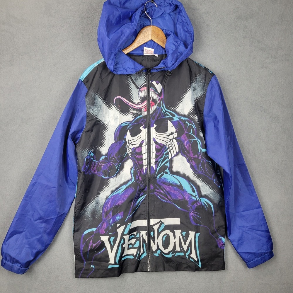Marvel Spider Man Venom Windbreaker Jacket Mens Small Blue Black Full Zip Retro